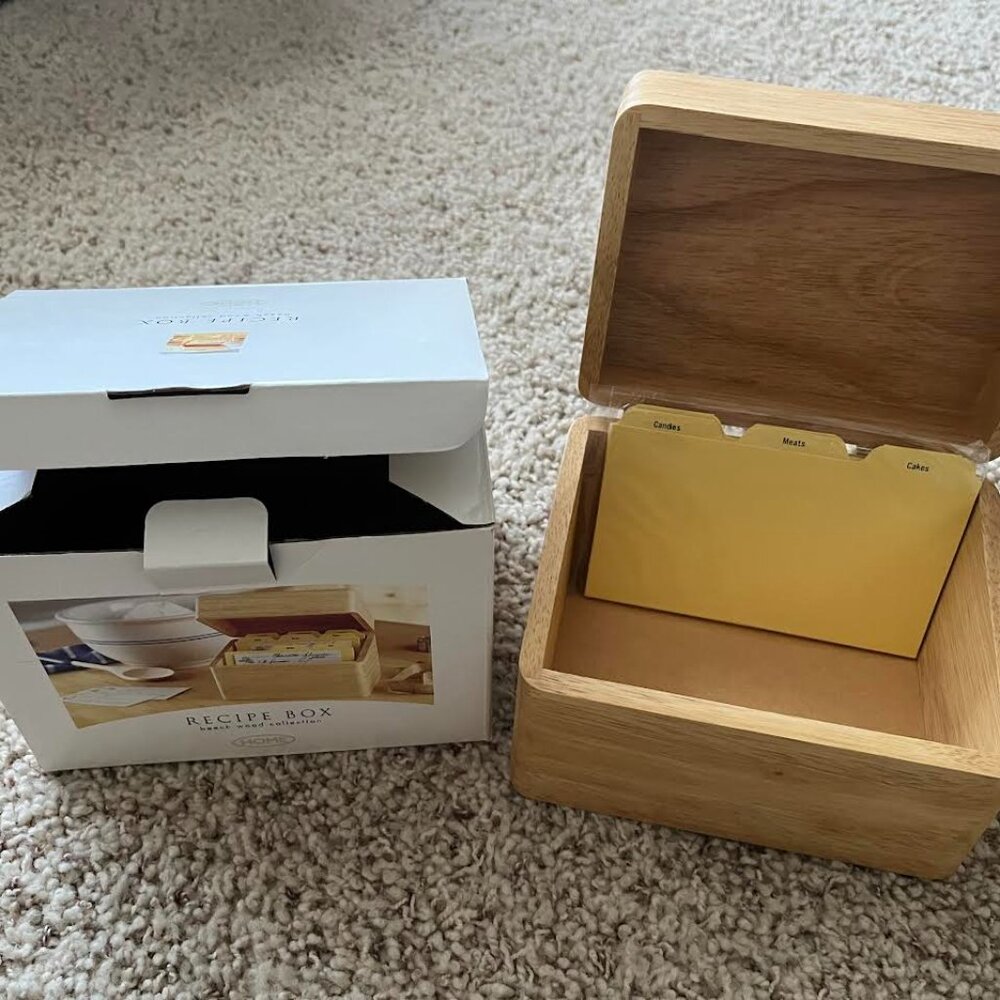 Wooden recipe box, Home brand, Beech Wood collection, light brown in color